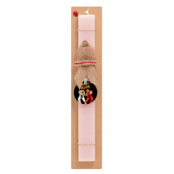 Street fighter, Easter Set, wooden keychain & scented flat Easter candle (30cm) (PINK)