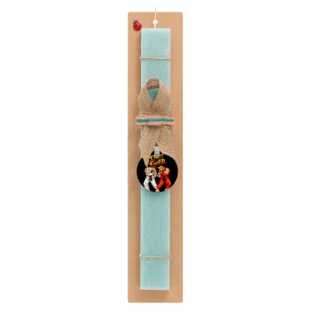 Street fighter, Easter Set, wooden keychain & aromatic flat Easter candle (30cm) (TURQUOISE)