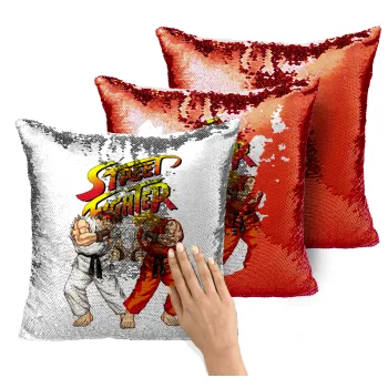 Street fighter, Μαξιλάρι καναπέ Μαγικό Κόκκινο με πούλιες 40x40cm περιέχεται το γέμισμα