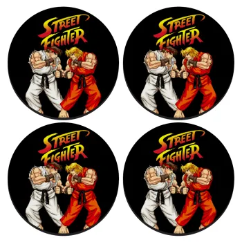 Street fighter, SET of 4 round wooden coasters (9cm)