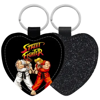Street fighter, Μπρελόκ PU δερμάτινο glitter καρδιά ΜΑΥΡΟ