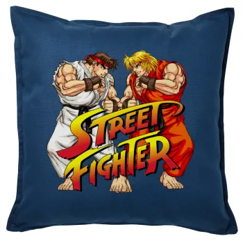 Street fighter, Μαξιλάρι καναπέ Μπλε 100% βαμβάκι, περιέχεται το γέμισμα (50x50cm)