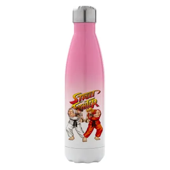 Street fighter, Metal mug thermos Pink/White (Stainless steel), double wall, 500ml