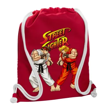 Street fighter, Τσάντα πλάτης πουγκί GYMBAG Κόκκινη, με τσέπη (40x48cm) & χονδρά κορδόνια