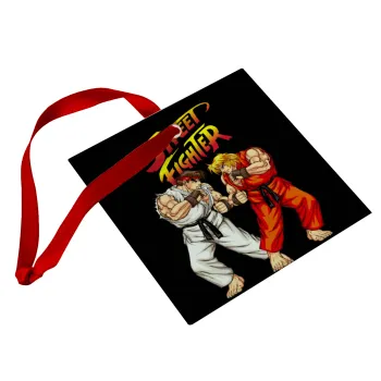 Street fighter, Christmas ornament, glass square ornament 9x9cm