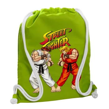 Street fighter, Τσάντα πλάτης πουγκί GYMBAG LIME GREEN, με τσέπη (40x48cm) & χονδρά κορδόνια