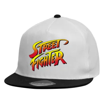Street fighter, Καπέλο παιδικό Flat Snapback, Λευκό (100% ΒΑΜΒΑΚΕΡΟ, ΠΑΙΔΙΚΟ, UNISEX, ONE SIZE)