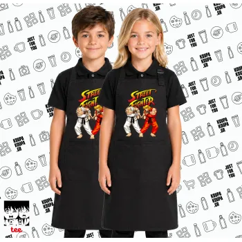 Street fighter, Μαύρη ΠΑΙΔΙΚΗ Ποδιά μακριά Σεφ ολόσωμη με τσέπες