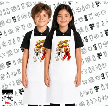 Street fighter, Λευκή ΠΑΙΔΙΚΗ Ποδιά μακριά Σεφ ολόσωμη με τσέπες