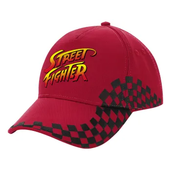 Street fighter, Adult Cap RACING Ultimate Red/Black, (100% COTTON DRILL, ADULT, UNISEX, ONE SIZE ADULT)