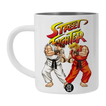 Street fighter, Λευκή Ανοξείδωτη Μεταλλική Κούπα 450ml - Διπλού Τοιχώματος 