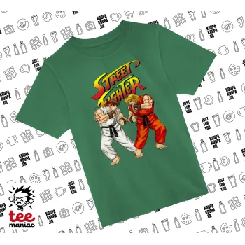 Street fighter, Άνετο παιδικό T-Shirt ΠΡΑΣΙΝΟ από 100% βαμβάκι, για κάθε μέρα. Vegan & OEKO-TEX πιστοποιημένο.