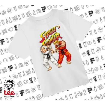 Street fighter, Άνετο παιδικό T-Shirt ΛΕΥΚΟ από 100% βαμβάκι, για κάθε μέρα. Vegan & OEKO-TEX πιστοποιημένο.
