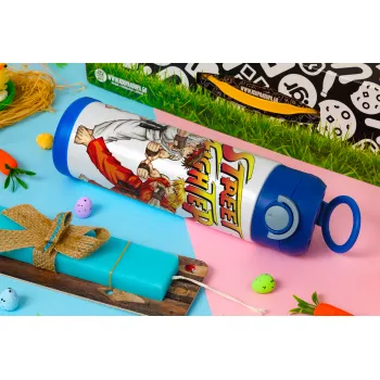 Street fighter, Easter candle, Childrens hot water bottle, stainless steel, with safety straw, BLUE (500ml)
