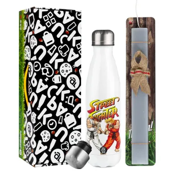 Street fighter, Easter candle, metallic white thermos bottle (500ml) & aromatic flat candle (30cm) (GRAY)
