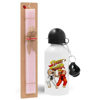 Street fighter, Πασχαλινή Λαμπάδα με παγούρι μεταλλικό αλουμινίου (500ml) & κερί αρωματικό πλακέ (30cm) (ΡΟΖ)