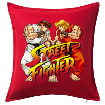 Street fighter, Μαξιλάρι καναπέ Κόκκινο 100% βαμβάκι, περιέχεται το γέμισμα (50x50cm)