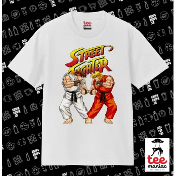 Street fighter, Κλασικό T-Shirt, διπλής ραφής, χωρίς πλευρικές ραφές ΛΕΥΚΟ από 100% βαμβάκι. Vegan & OEKO-TEX πιστοποιημένο.