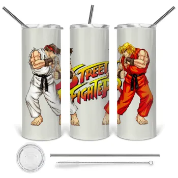 Street fighter, Tumbler ποτήρι θερμό από ανοξείδωτο ατσάλι 600ml, με μεταλλικό καλαμάκι & βούρτσα καθαρισμού