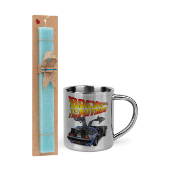 Back to the future, Easter Set, metallic thermal cup (300ml) & aromatic flat Easter candle (30cm) (TURQUOISE)