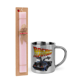 Back to the future, Easter Set, metallic thermal cup (300ml) & aromatic flat Easter candle (30cm) (PINK)