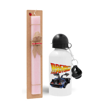 Back to the future, Easter Set, metallic aluminum bottle (500ml) & aromatic flat Easter candle (30cm) (PINK)