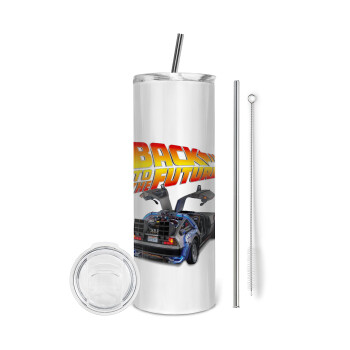 Back to the future, Eco friendly stainless steel tumbler 600ml, with metal straw & cleaning brush