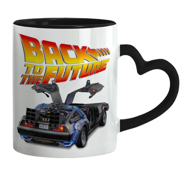 Back to the future — Κούπα καρδιά χερούλι μαύρη, κεραμική, 330ml