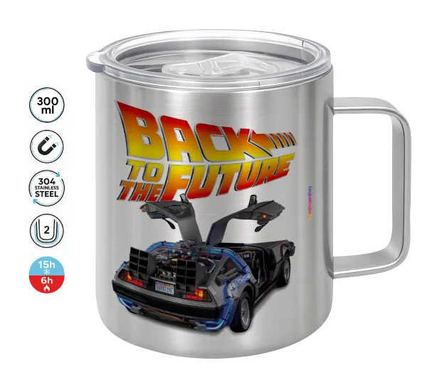 Back to the future — Double-walled stainless steel mug 300ml with temperature-retaining lid