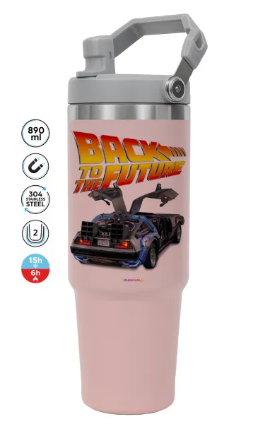 Back to the future — ΡΟΖ Travel Tumbler Θερμός με χερούλι και καλαμάκι 890ml