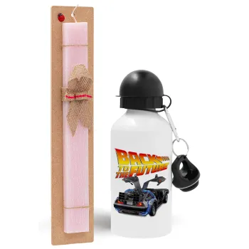 Back to the future, Πασχαλινή Λαμπάδα με παγούρι μεταλλικό αλουμινίου (500ml) & κερί αρωματικό πλακέ (30cm) (ΡΟΖ)