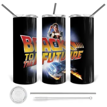 Back to the future, Tumbler ποτήρι θερμό από ανοξείδωτο ατσάλι 600ml, με μεταλλικό καλαμάκι & βούρτσα καθαρισμού