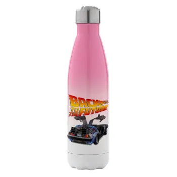 Back to the future, Metal mug thermos Pink/White (Stainless steel), double wall, 500ml