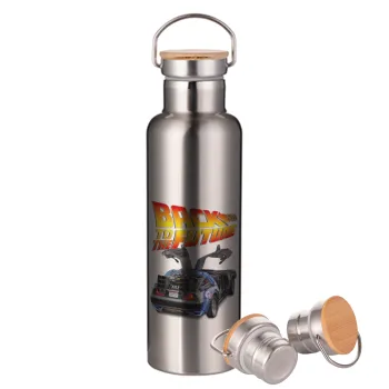 Back to the future, Stainless steel Silver with wooden lid (bamboo), double wall, 750ml