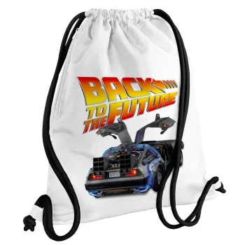 Back to the future, Τσάντα πλάτης πουγκί GYMBAG λευκή, με τσέπη (40x48cm) & χονδρά κορδόνια