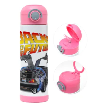 Back to the future, Παιδικό παγούρι θερμό, ανοξείδωτο, με καλαμάκι ασφαλείας, ΡΟΖ (500ml)