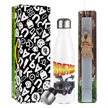 Back to the future, Easter candle, metallic white thermos bottle (500ml) & aromatic flat candle (30cm) (GRAY)