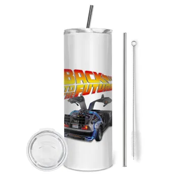 Back to the future, Tumbler stainless steel 600ml, with metal straw & cleaning brush