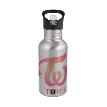 Twice, Water bottle Silver with straw, stainless steel 500ml