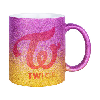 Twice, Κούπα Χρυσή/Ροζ Glitter, κεραμική, 330ml