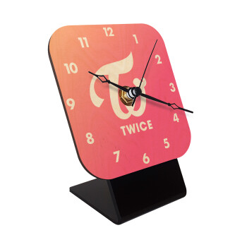 Twice, Quartz Table clock in natural wood (10cm)