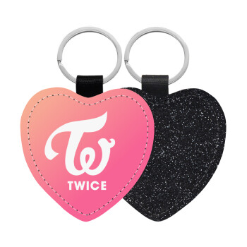 Twice, Μπρελόκ PU δερμάτινο glitter καρδιά ΜΑΥΡΟ