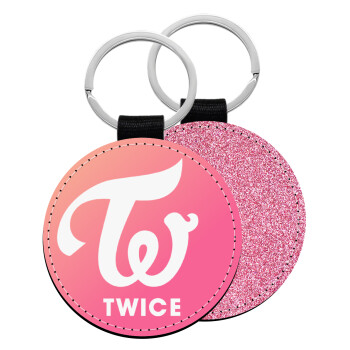 Twice, Μπρελόκ Δερματίνη, στρογγυλό ΡΟΖ (5cm)