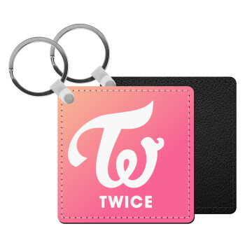 Twice, Μπρελόκ Δερματίνη, τετράγωνο ΜΑΥΡΟ (5x5cm)