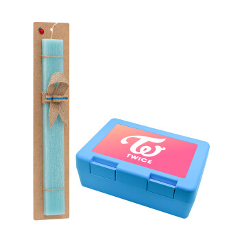 Twice, Easter Set, children's snack container BLUE & Easter aromatic flat candle (30cm) (TURQUOISE)