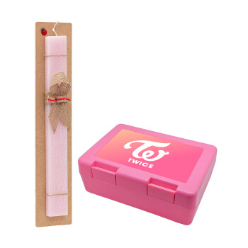 Twice, Easter Set, children's snack container PINK & scented flat Easter candle (30cm) (PINK)