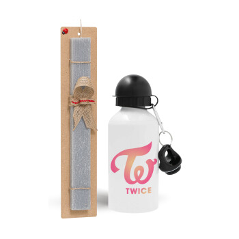 Twice, Easter Set, metallic aluminum water bottle (500ml) & aromatic flat Easter candle (30cm) (GRAY)