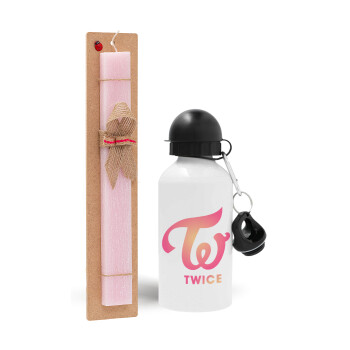 Twice, Easter Set, metallic aluminum bottle (500ml) & aromatic flat Easter candle (30cm) (PINK)