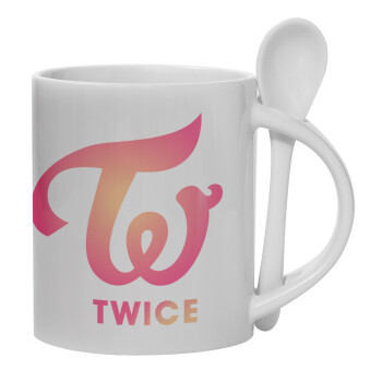 Twice, Ceramic coffee mug with Spoon, 330ml (1pcs)