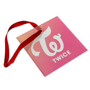 Twice, Στολίδι Χριστουγεννιάτικο στολίδι γυάλινο τετράγωνο 9x9cm